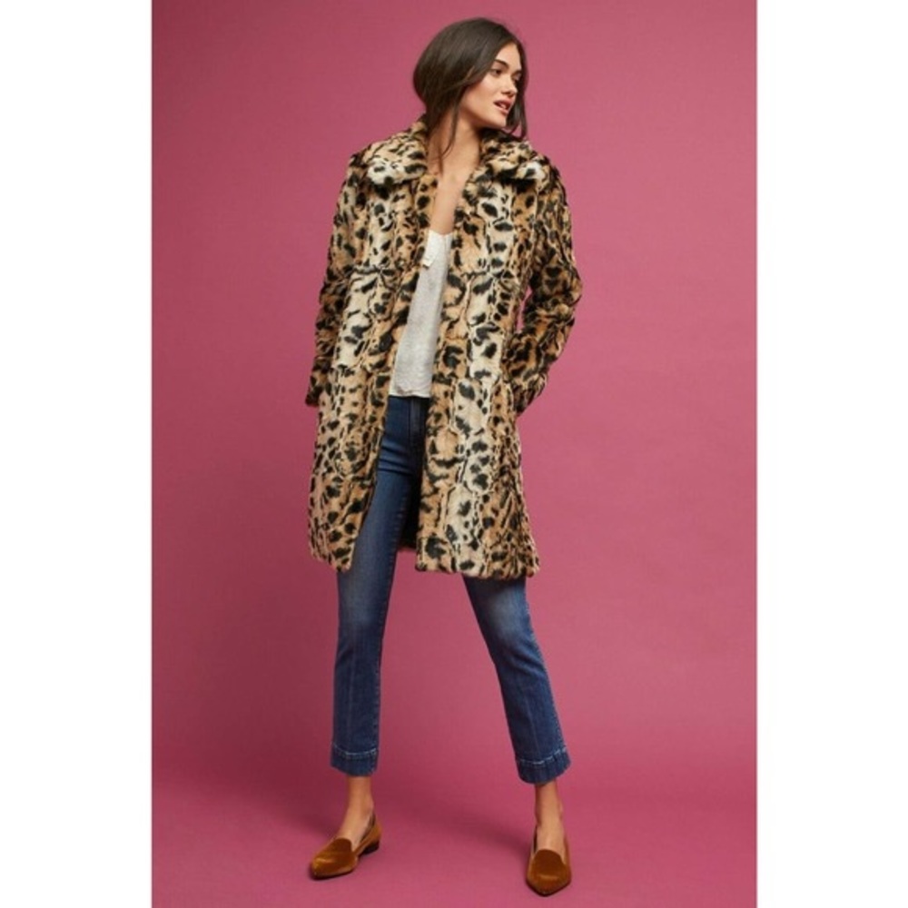 Matison Stone Leopard Print Faux Fur Anthropologie Coat